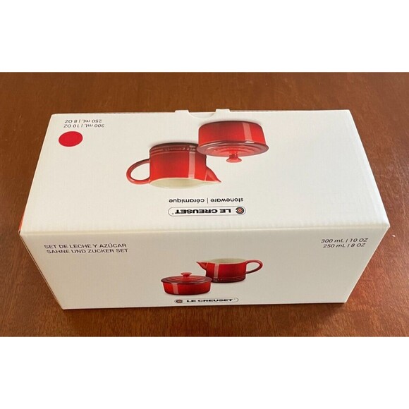Le Creuset Stoneware Signature Cream and Sugar Set Cerise Cherry Red NEW - Picture 15 of 16